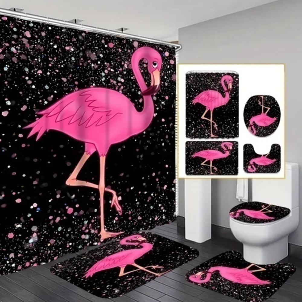 4pc Pink Flamingo Bathroom Set NWT